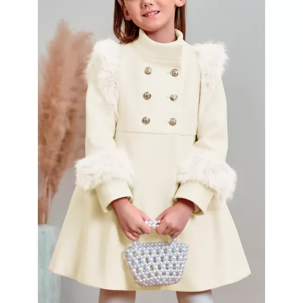Haloumoning Toddler Girls Faux Fur Dress Coat Kids Winter Warm Jacket Long Sleeve Button Wool Coat 1-8 Years