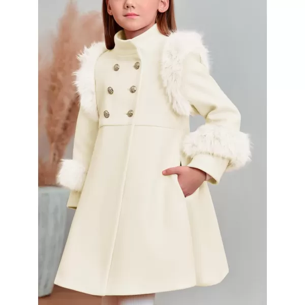 Haloumoning Toddler Girls Faux Fur Dress Coat Kids Winter Warm Jacket Long Sleeve Button Wool Coat 1-8 Years