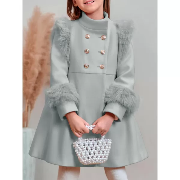 Haloumoning Toddler Girls Faux Fur Dress Coat Kids Winter Warm Jacket Long Sleeve Button Wool Coat 1-8 Years