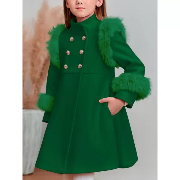 Haloumoning Toddler Girls Faux Fur Dress Coat Kids Winter Warm Jacket Long Sleeve Button Wool Coat 1-8 Years