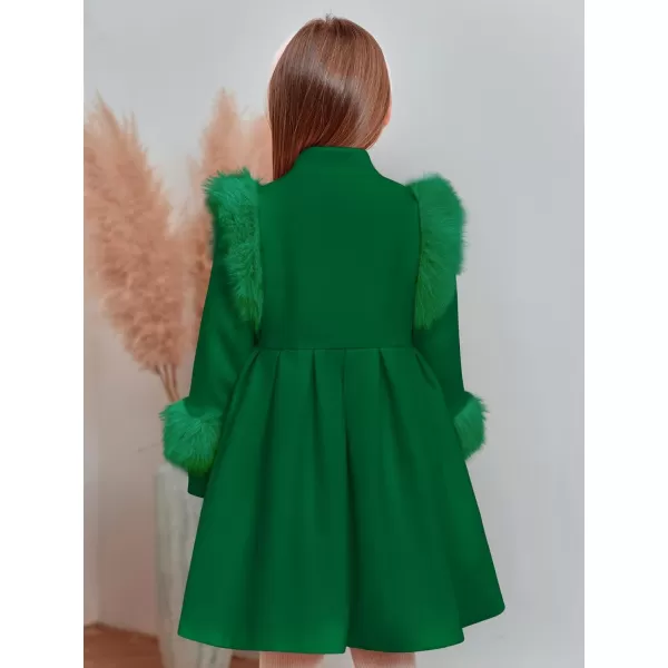 Haloumoning Toddler Girls Faux Fur Dress Coat Kids Winter Warm Jacket Long Sleeve Button Wool Coat 1-8 Years