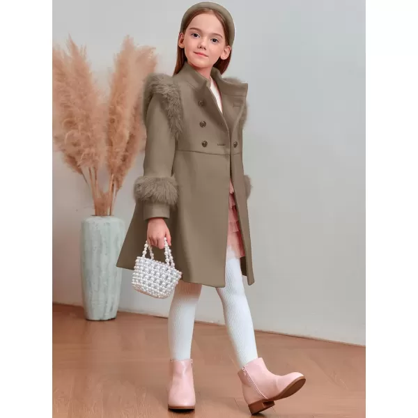 Haloumoning Toddler Girls Faux Fur Dress Coat Kids Winter Warm Jacket Long Sleeve Button Wool Coat 1-8 Years