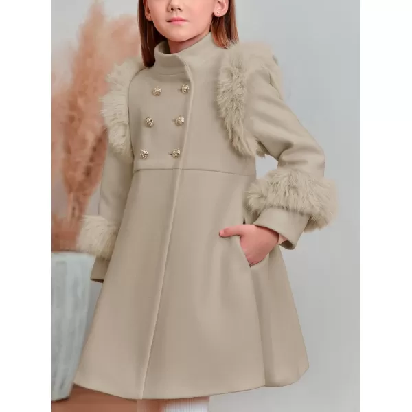 Haloumoning Toddler Girls Faux Fur Dress Coat Kids Winter Warm Jacket Long Sleeve Button Wool Coat 1-8 Years