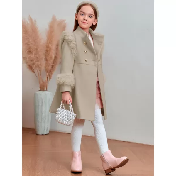 Haloumoning Toddler Girls Faux Fur Dress Coat Kids Winter Warm Jacket Long Sleeve Button Wool Coat 1-8 Years
