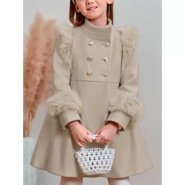 Haloumoning Toddler Girls Faux Fur Dress Coat Kids Winter Warm Jacket Long Sleeve Button Wool Coat 1-8 Years