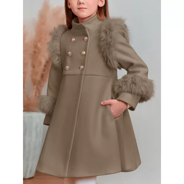 Haloumoning Toddler Girls Faux Fur Dress Coat Kids Winter Warm Jacket Long Sleeve Button Wool Coat 1-8 Years