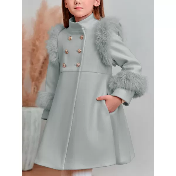 Haloumoning Toddler Girls Faux Fur Dress Coat Kids Winter Warm Jacket Long Sleeve Button Wool Coat 1-8 Years