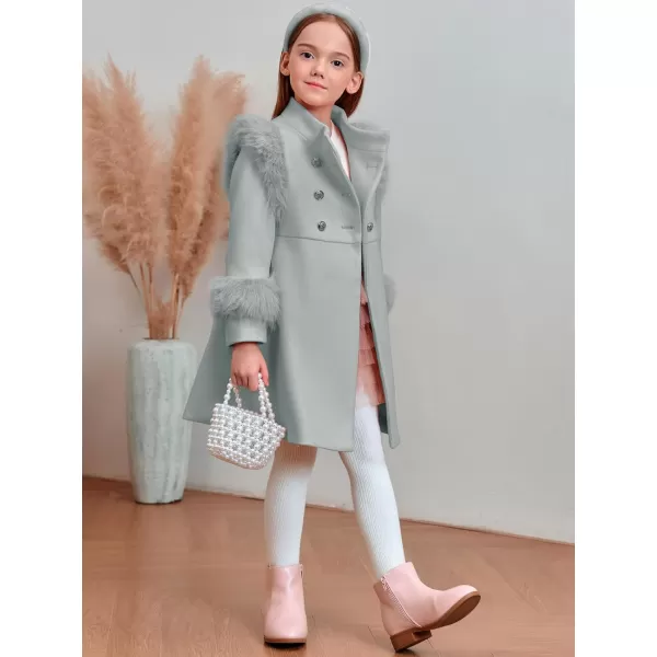 Haloumoning Toddler Girls Faux Fur Dress Coat Kids Winter Warm Jacket Long Sleeve Button Wool Coat 1-8 Years