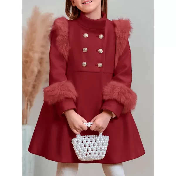 Haloumoning Toddler Girls Faux Fur Dress Coat Kids Winter Warm Jacket Long Sleeve Button Wool Coat 1-8 Years