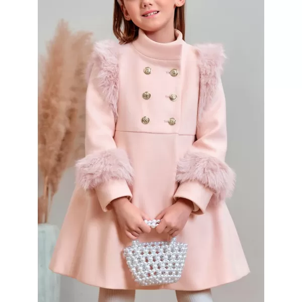 Haloumoning Toddler Girls Faux Fur Dress Coat Kids Winter Warm Jacket Long Sleeve Button Wool Coat 1-8 Years