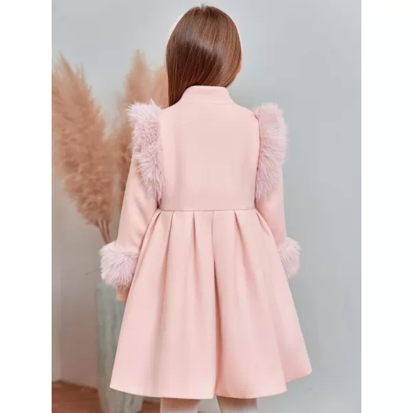 Haloumoning Toddler Girls Faux Fur Dress Coat Kids Winter Warm Jacket Long Sleeve Button Wool Coat 1-8 Years