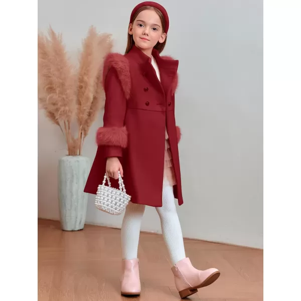 Haloumoning Toddler Girls Faux Fur Dress Coat Kids Winter Warm Jacket Long Sleeve Button Wool Coat 1-8 Years