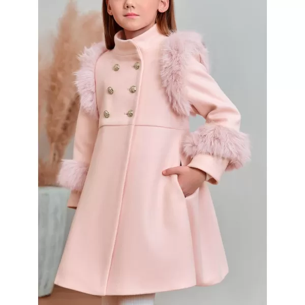 Haloumoning Toddler Girls Faux Fur Dress Coat Kids Winter Warm Jacket Long Sleeve Button Wool Coat 1-8 Years