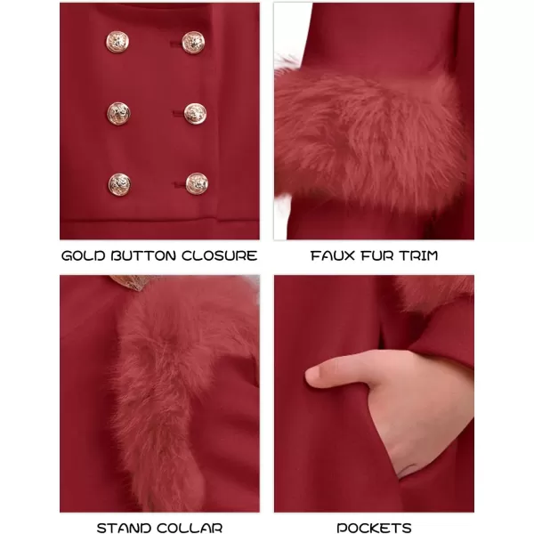 Haloumoning Toddler Girls Faux Fur Dress Coat Kids Winter Warm Jacket Long Sleeve Button Wool Coat 1-8 Years