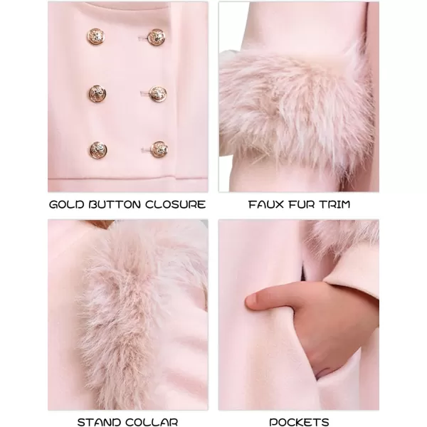 Haloumoning Toddler Girls Faux Fur Dress Coat Kids Winter Warm Jacket Long Sleeve Button Wool Coat 1-8 Years
