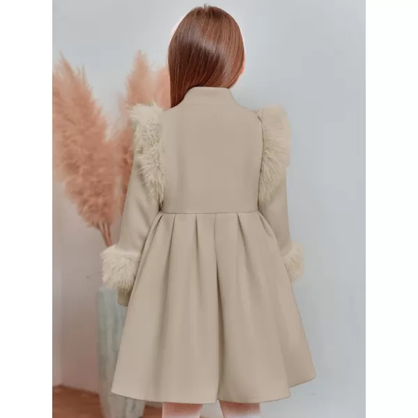 Haloumoning Toddler Girls Faux Fur Dress Coat Kids Winter Warm Jacket Long Sleeve Button Wool Coat 1-8 Years