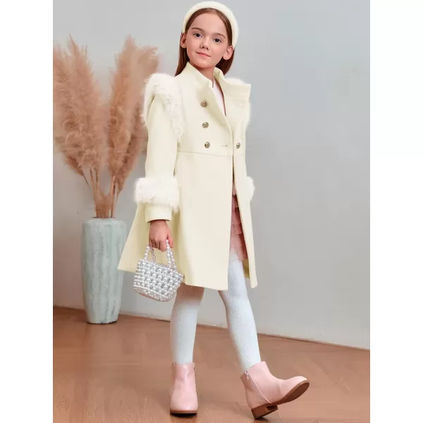 Haloumoning Toddler Girls Faux Fur Dress Coat Kids Winter Warm Jacket Long Sleeve Button Wool Coat 1-8 Years