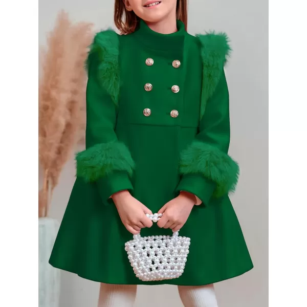 Haloumoning Toddler Girls Faux Fur Dress Coat Kids Winter Warm Jacket Long Sleeve Button Wool Coat 1-8 Years