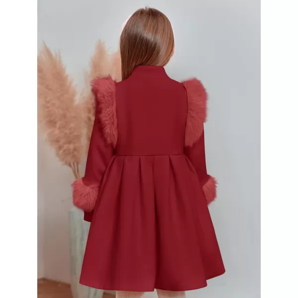 Haloumoning Toddler Girls Faux Fur Dress Coat Kids Winter Warm Jacket Long Sleeve Button Wool Coat 1-8 Years