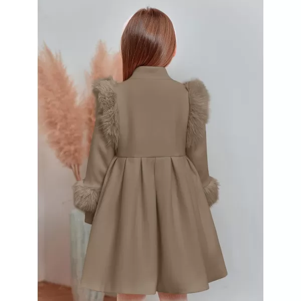 Haloumoning Toddler Girls Faux Fur Dress Coat Kids Winter Warm Jacket Long Sleeve Button Wool Coat 1-8 Years