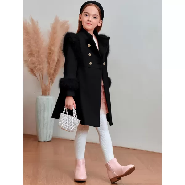 Haloumoning Toddler Girls Faux Fur Dress Coat Kids Winter Warm Jacket Long Sleeve Button Wool Coat 1-8 Years