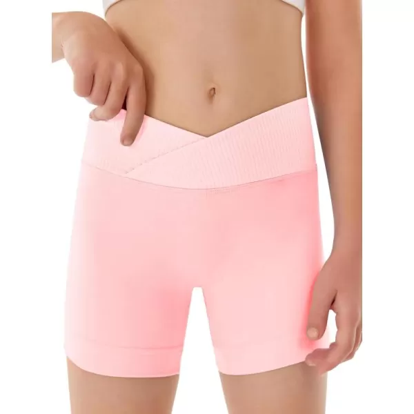 Girls Athletic Shorts Slim Tummy Control V Cross Waist Short Leggings Bike Dance Gymnastics Shorts
