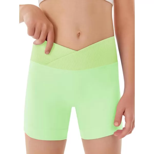 Girls Athletic Shorts Slim Tummy Control V Cross Waist Short Leggings Bike Dance Gymnastics Shorts