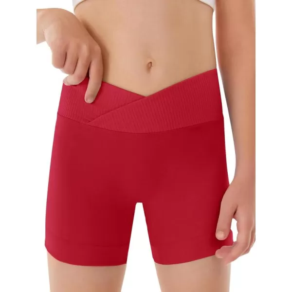 Girls Athletic Shorts Slim Tummy Control V Cross Waist Short Leggings Bike Dance Gymnastics Shorts
