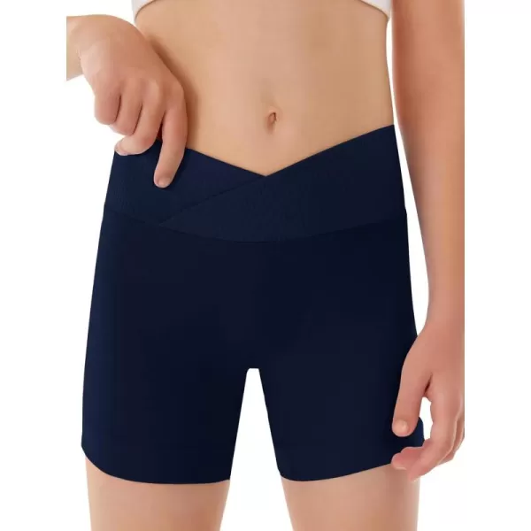 Girls Athletic Shorts Slim Tummy Control V Cross Waist Short Leggings Bike Dance Gymnastics Shorts