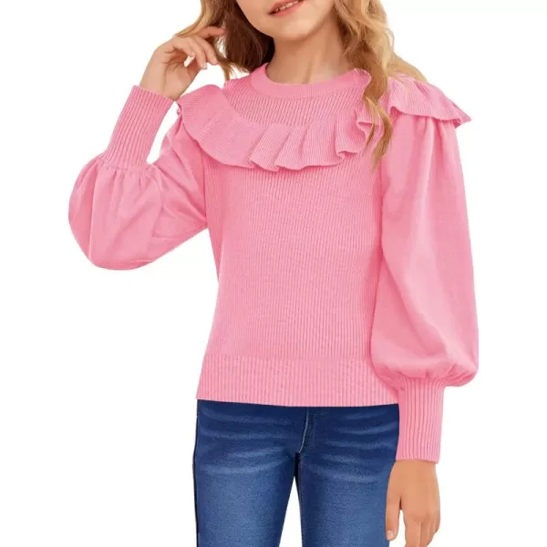 Girls Lantern Sleeve Ruffle Sweaters Tops Kids Fashion Knit Crewneck Pullover Clothes 5-14 Years