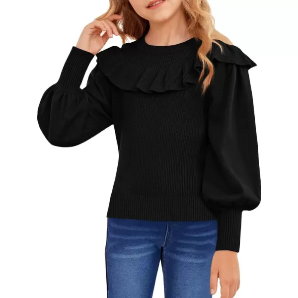 Girls Lantern Sleeve Ruffle Sweaters Tops Kids Fashion Knit Crewneck Pullover Clothes 5-14 Years