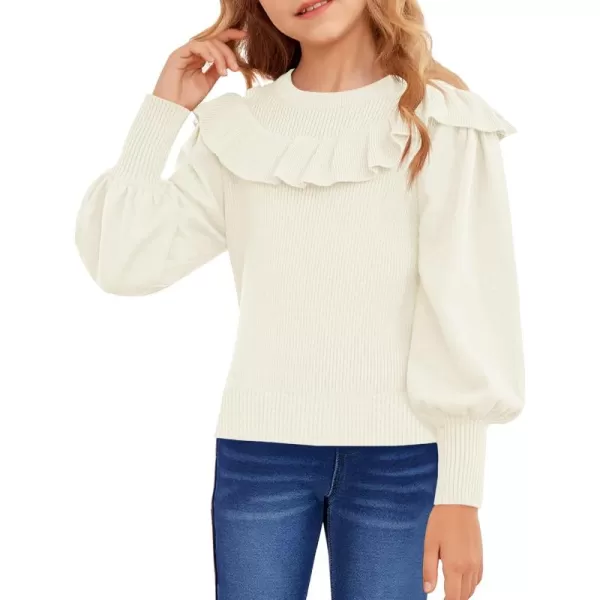 Girls Lantern Sleeve Ruffle Sweaters Tops Kids Fashion Knit Crewneck Pullover Clothes 5-14 Years