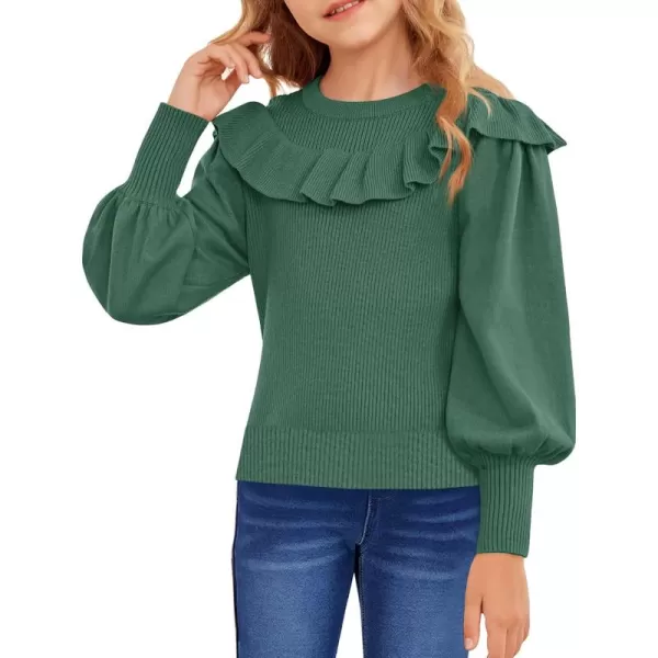 Girls Lantern Sleeve Ruffle Sweaters Tops Kids Fashion Knit Crewneck Pullover Clothes 5-14 Years