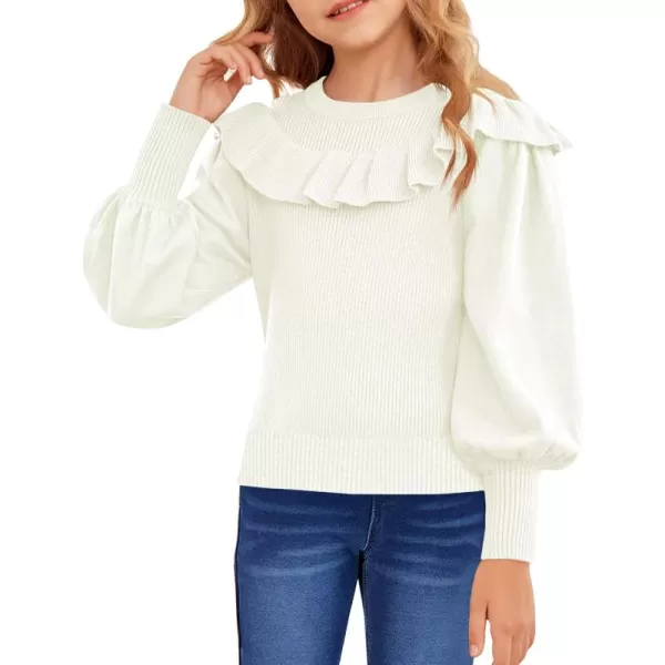 Girls Lantern Sleeve Ruffle Sweaters Tops Kids Fashion Knit Crewneck Pullover Clothes 5-14 Years
