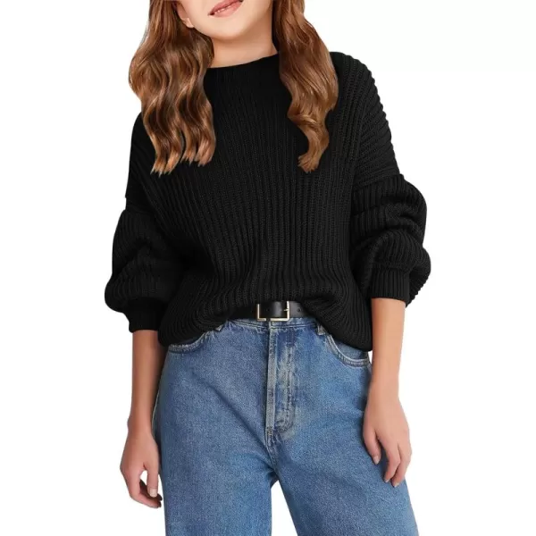 Girls Oversized Long Sleeve Sweaters Kids Drop Shoulder Batwing Crewneck Pullover Clothes 5-14 Years