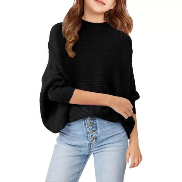 Girls Oversized Sweater Kids Fashion Batwing Sleeve Ribbed Knit Pullover Tops 5-14 Years