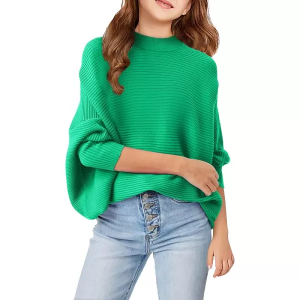 Girls Oversized Sweater Kids Fashion Batwing Sleeve Ribbed Knit Pullover Tops 5-14 Years