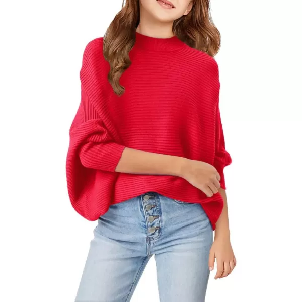 Girls Oversized Sweater Kids Fashion Batwing Sleeve Ribbed Knit Pullover Tops 5-14 Years