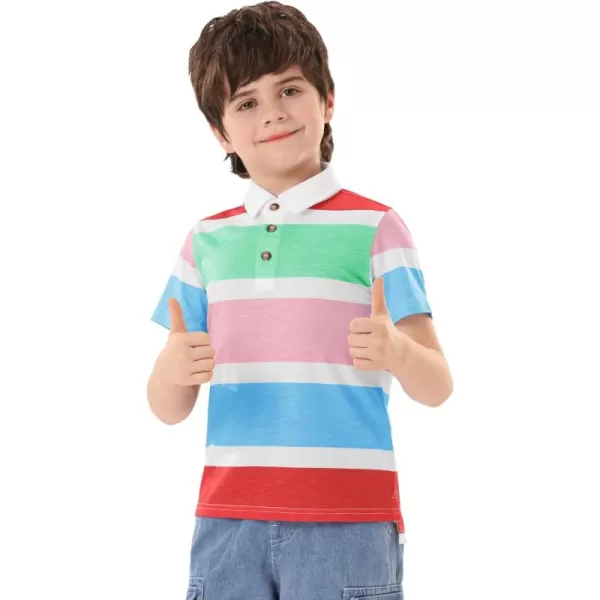 Haloumoning Boys Color Block Polo Shirt Kids Summer Short Sleeve Striped Collared Shirts with Side Slit 4-14 Years
