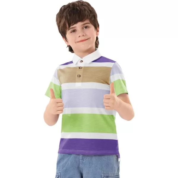 Haloumoning Boys Color Block Polo Shirt Kids Summer Short Sleeve Striped Collared Shirts with Side Slit 4-14 Years