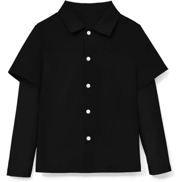 Haloumoning Boys Fashion 2-in-1 Long Sleeve Button Down Shirts 5-14 Years