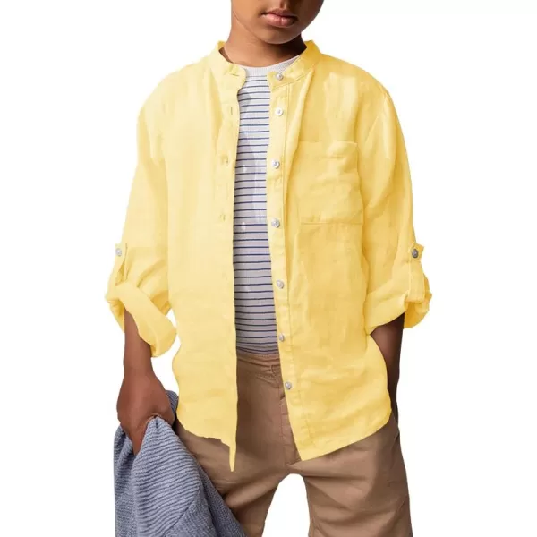 Haloumoning Boys Linen Henley Shirt Button Down Long Sleeve Shirts 5-14 Years