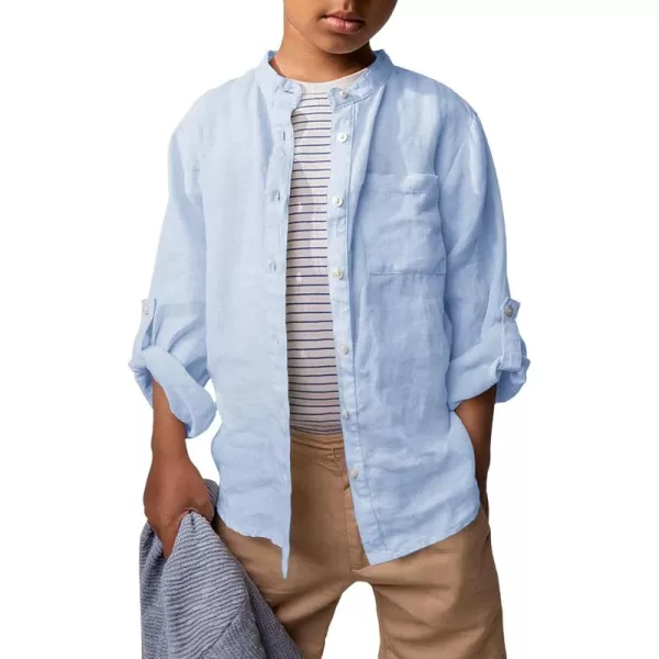 Haloumoning Boys Linen Henley Shirt Button Down Long Sleeve Shirts 5-14 Years