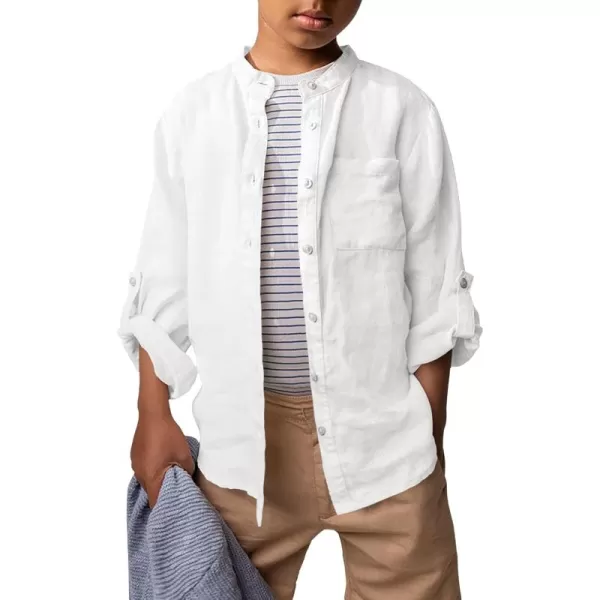 Haloumoning Boys Linen Henley Shirt Button Down Long Sleeve Shirts 5-14 Years