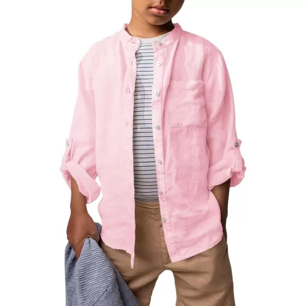 Haloumoning Boys Linen Henley Shirt Button Down Long Sleeve Shirts 5-14 Years