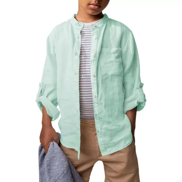 Haloumoning Boys Linen Henley Shirt Button Down Long Sleeve Shirts 5-14 Years