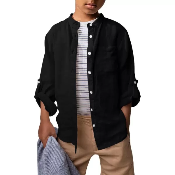 Haloumoning Boys Linen Henley Shirt Button Down Long Sleeve Shirts 5-14 Years