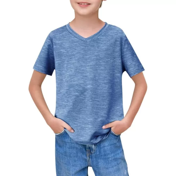 Haloumoning Boys Short Sleeve V Neck T Shirts Summer Casual Kids Soft Tshirts Basic Tees Tops 4-14 Years
