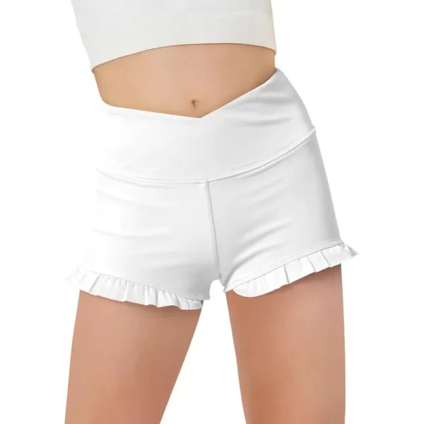 Haloumoning Girls Athletic Ruffle Shorts V Crossover High Waisted Yoga Dance Shorts Comfy Gymnastics Shorts 5-14Y