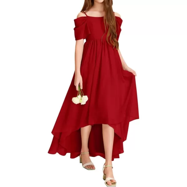Haloumoning Girls Cold Shoulder Dress A-line Asymmetrical Chiffon Junior Bridesmaid Birthday Party Dress